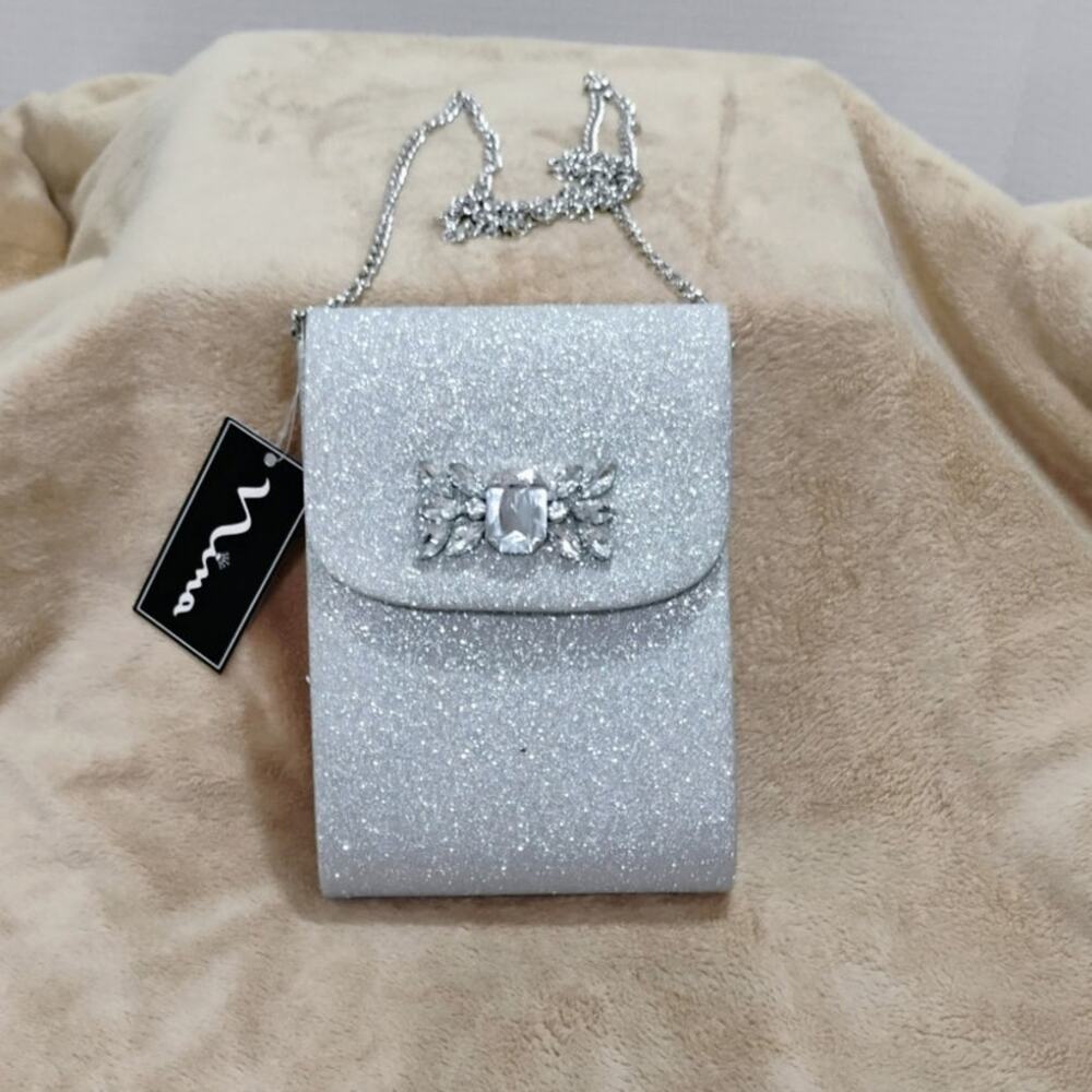 Nina Evening Bag w Crystal Embellishments SILVER